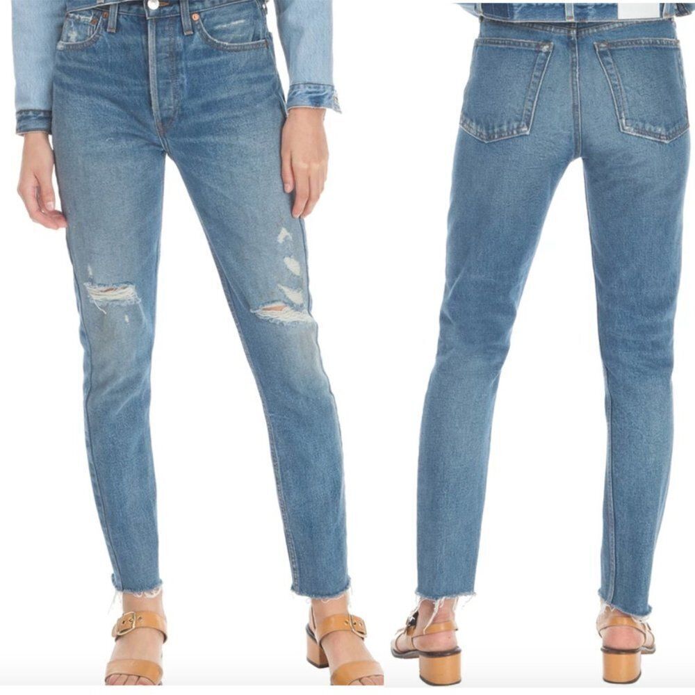 Re/Done Originals size 24 Square Destroyed High Waist Raw Hem Ankle Jeans